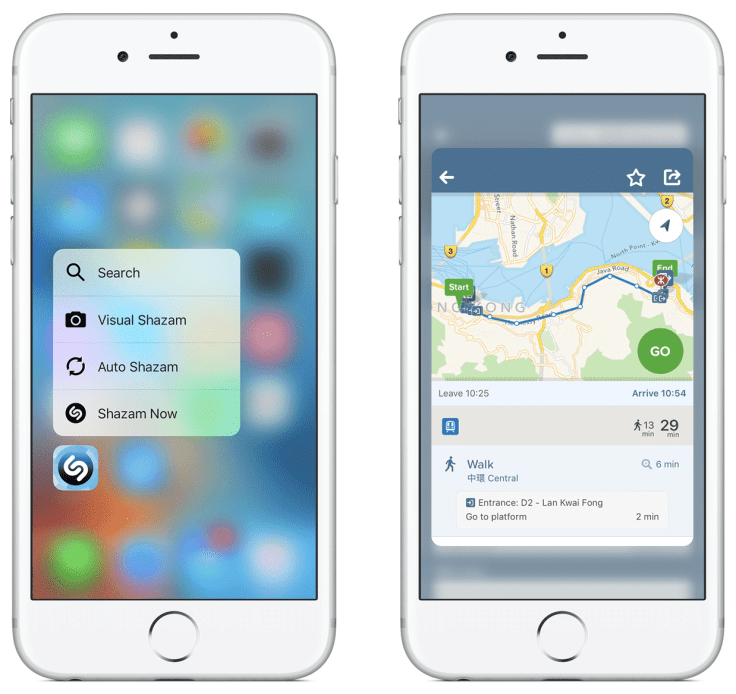 3D touch in action with peek & poke feature shown