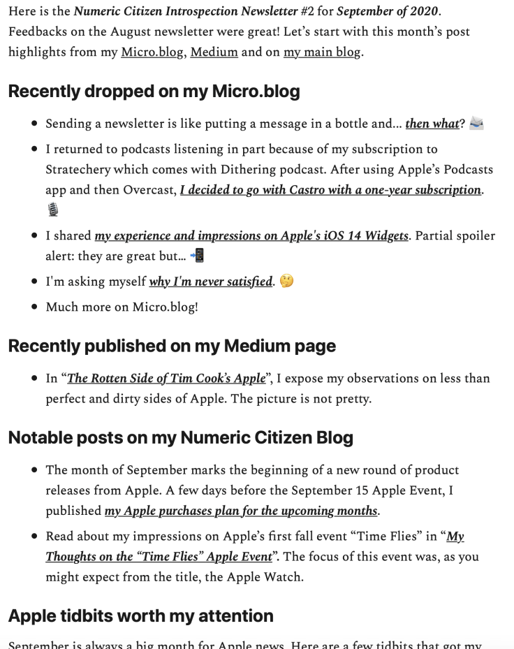 Numeric Citizen Introspection Newsletter for September of 2020. 
