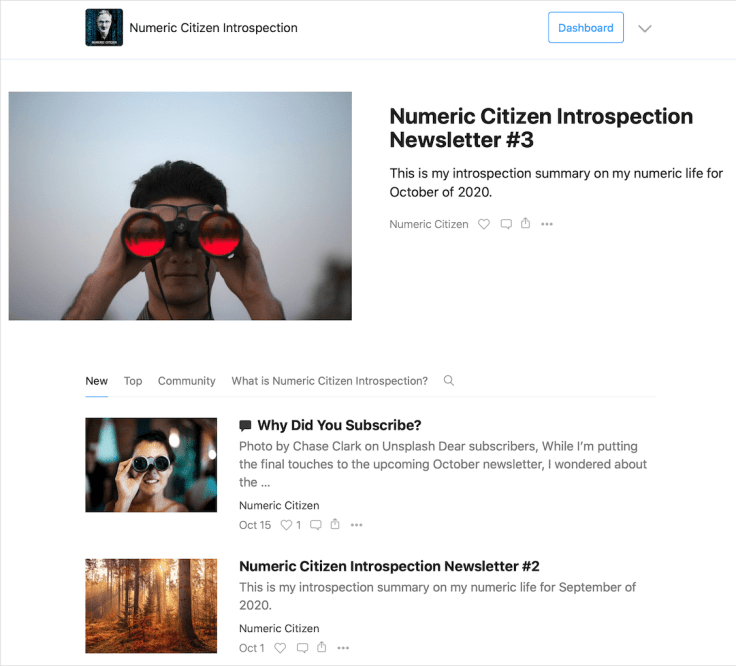 My Substack main page