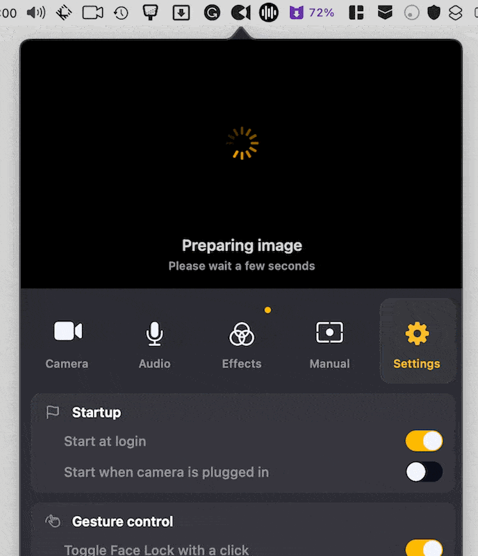 The Opal C1 Webcam waiting to start within the application utility.