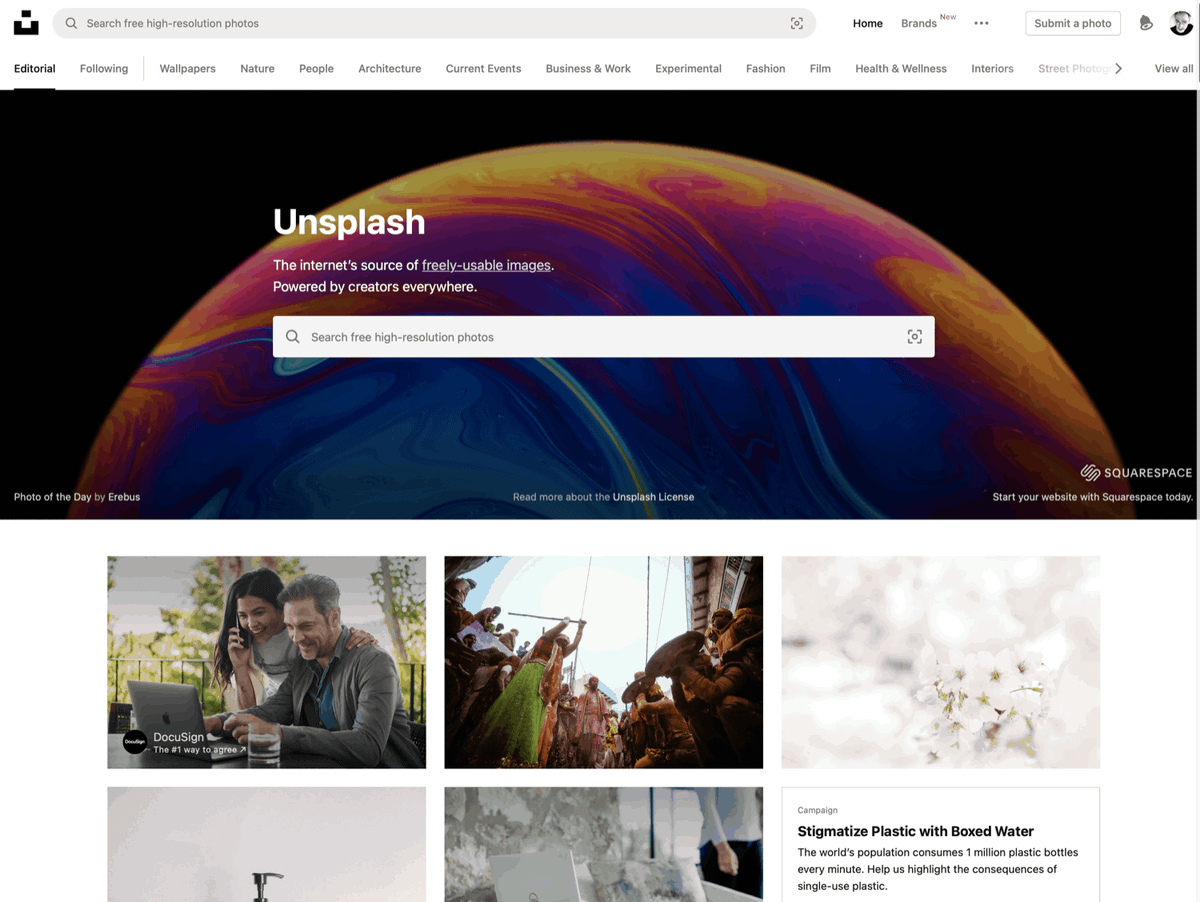 Unsplash homepage