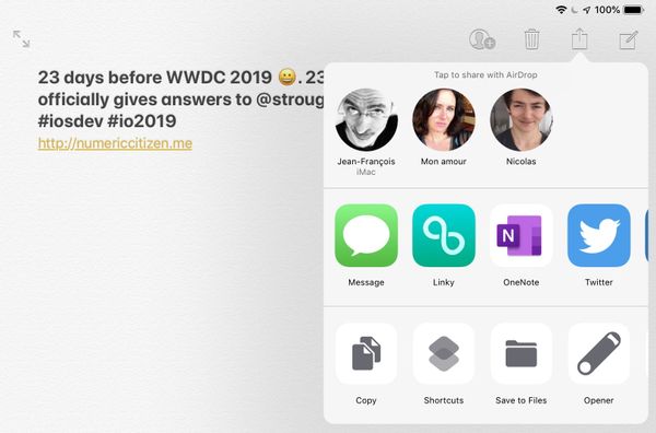 iOS Share Sheet in action