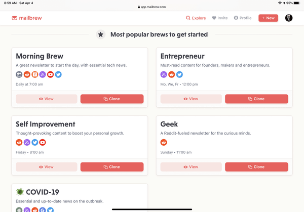 Mailbrew popular brews