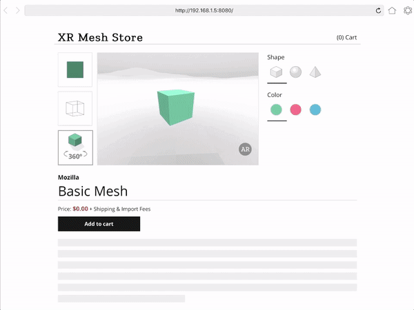 A mix of Diegetic and Non-Diegetic UI in the WebXR Viewer iOS app
