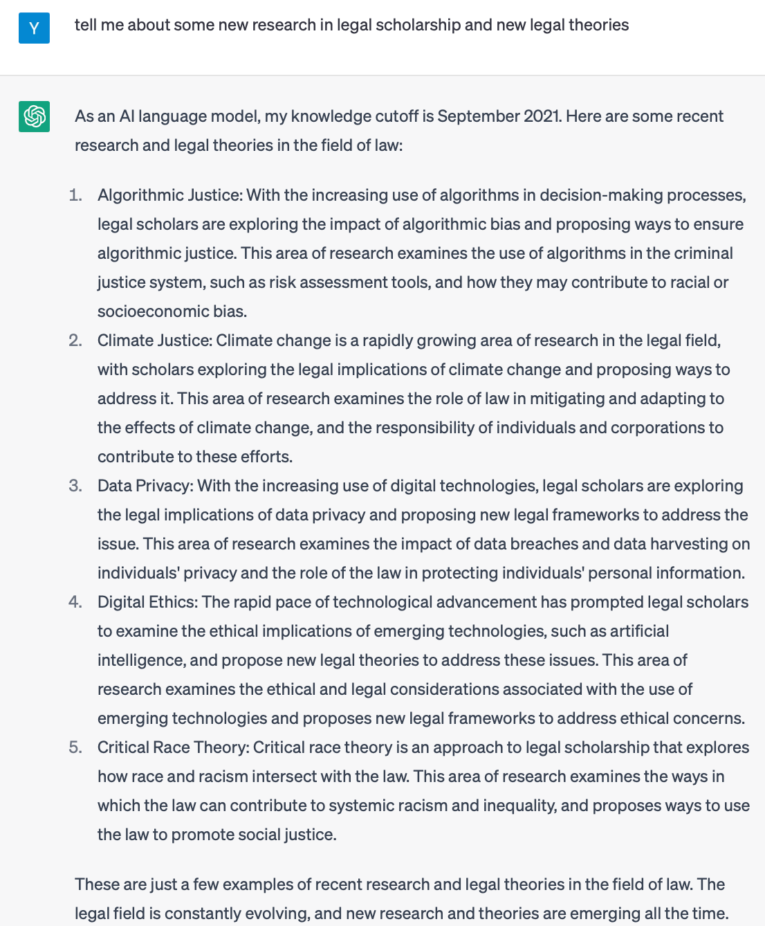 Screening for research in legal scholarship and new legal theories with chatgpt