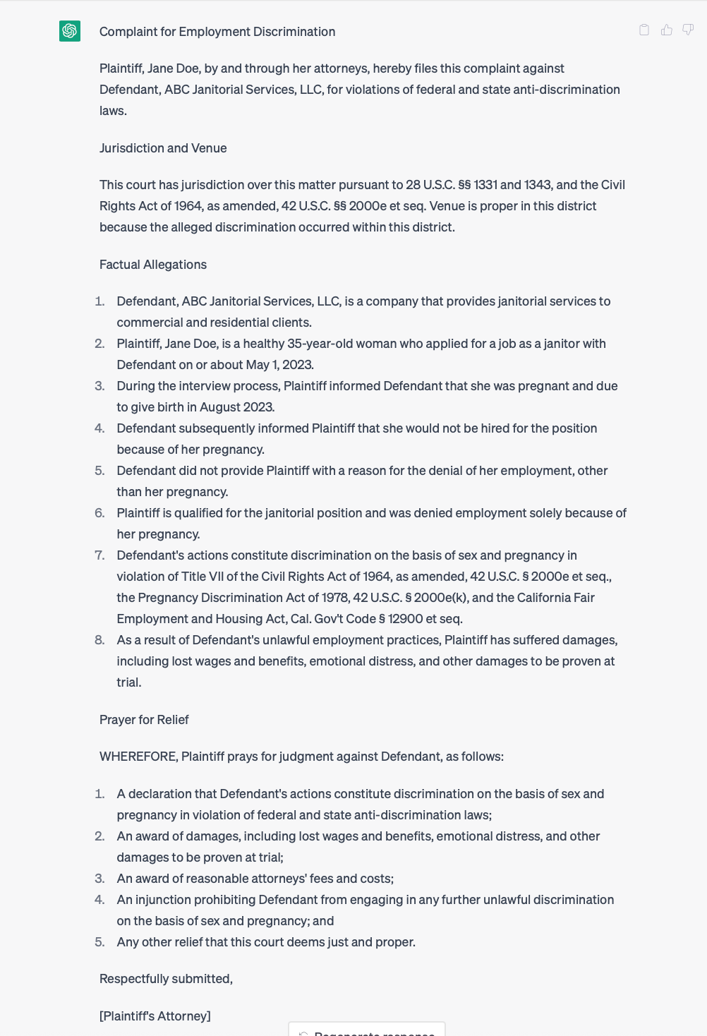 Drafting lawsuits and other procedural documents with chatgpt