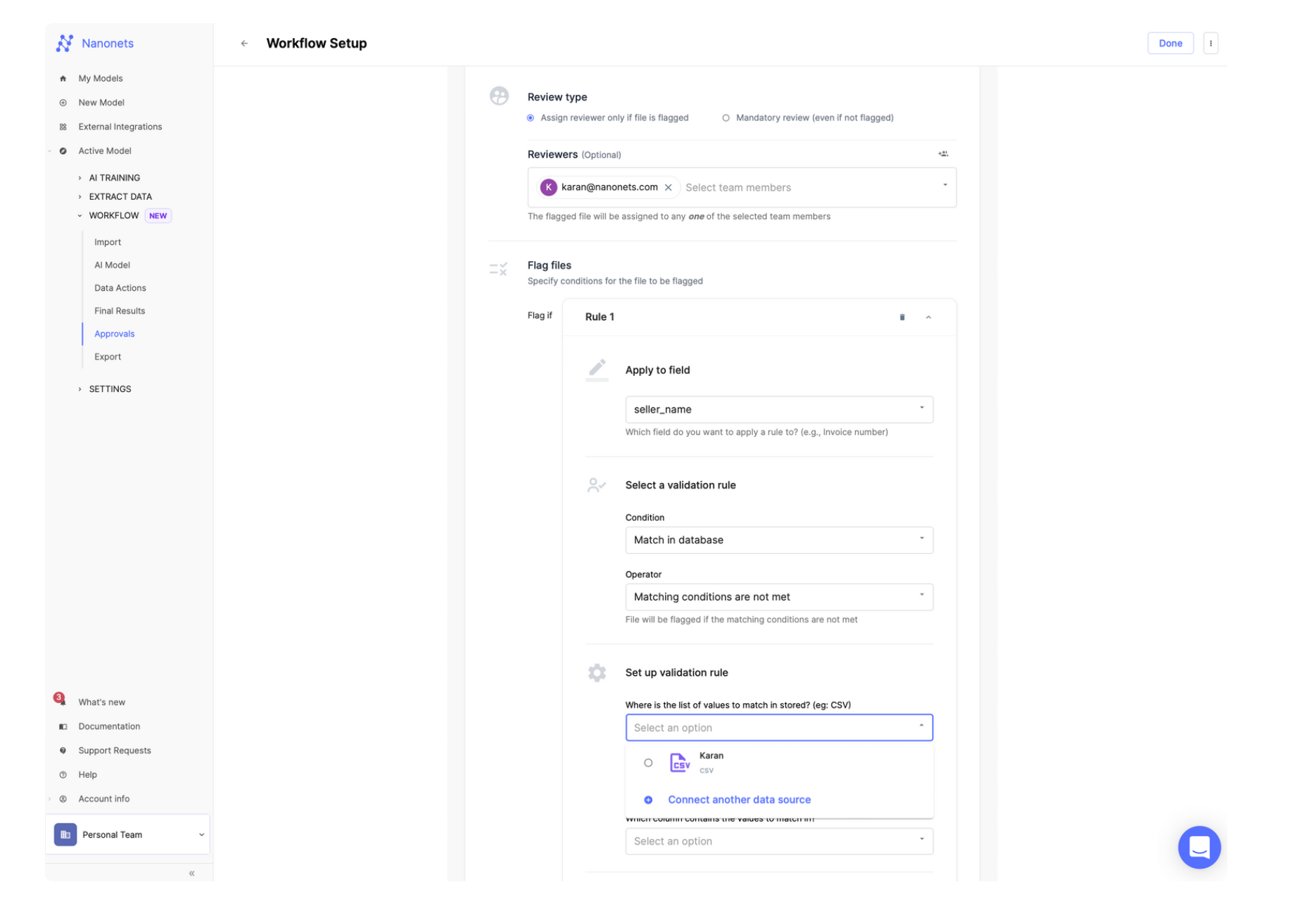 Set up approval for Xero workflow using Nanonets