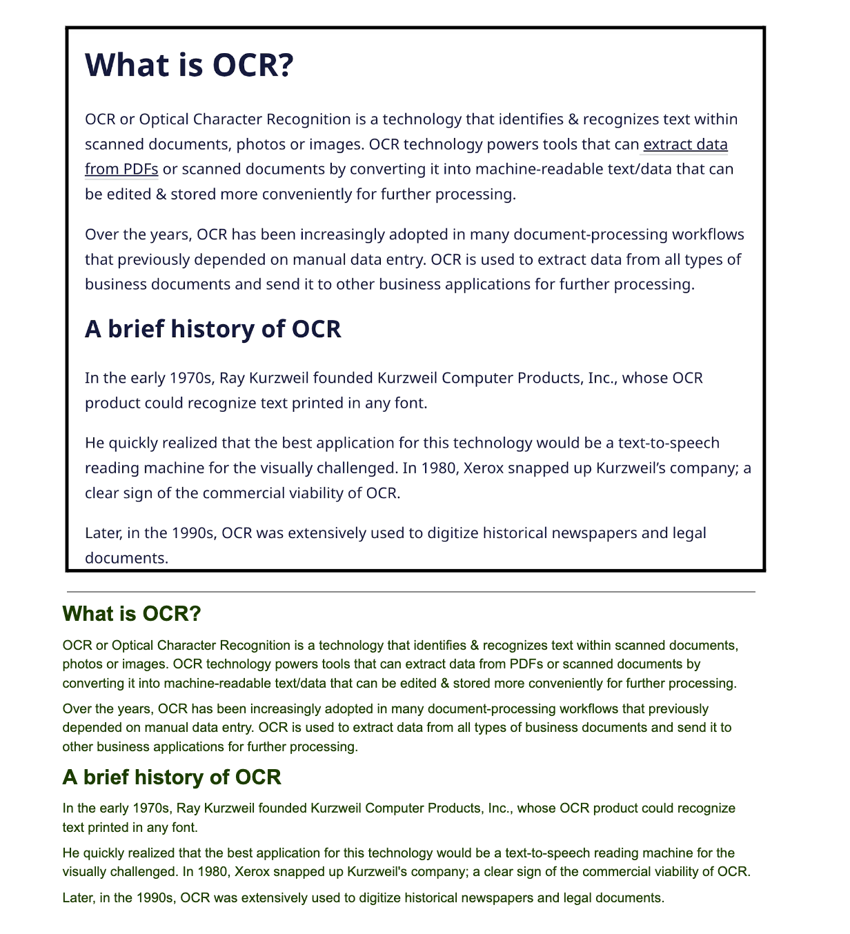 Google Drive OCR result