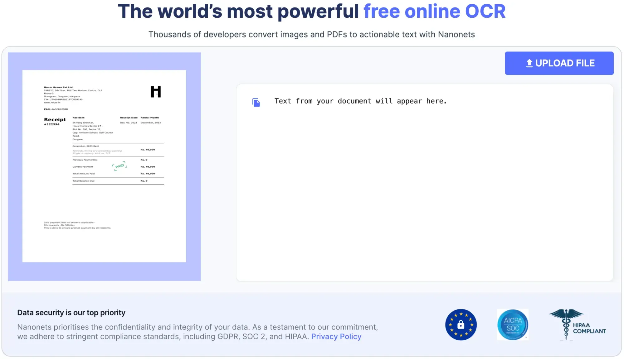 Nanonets' free online OCR Tool