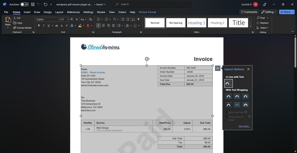 Using Microsoft Word to convert PDF invoice to Excel