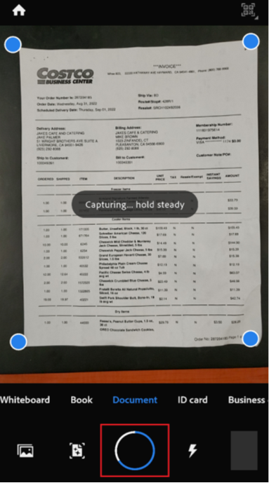 Using a scanning app to convert PDF invoice to Excel
