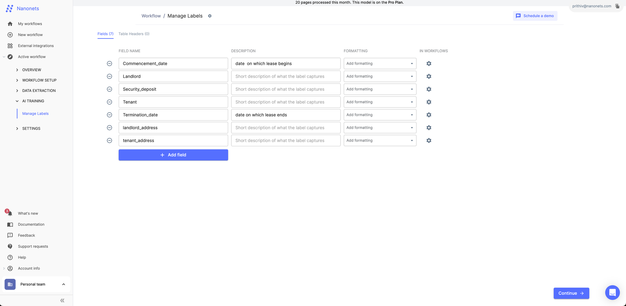 Specify the data points you want extracted from your contract.