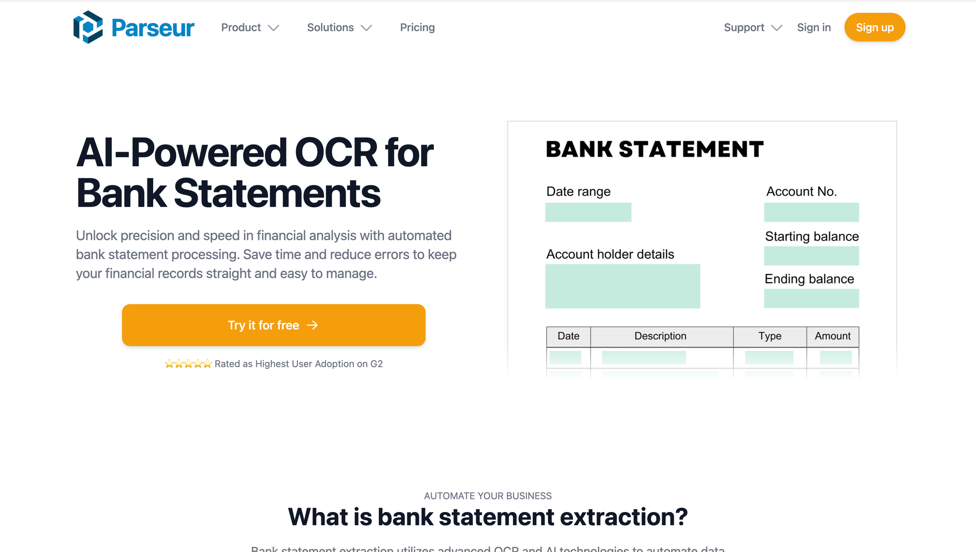 Bank Statement extraction using Parseur