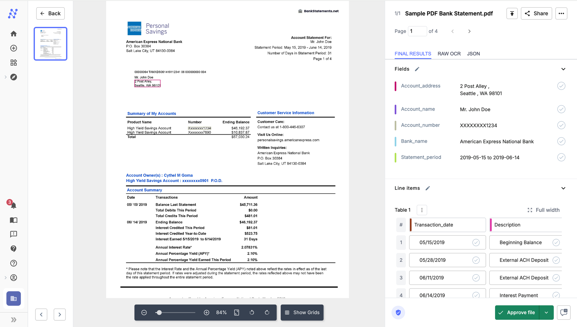 Bank Statement extraction using Nanonets