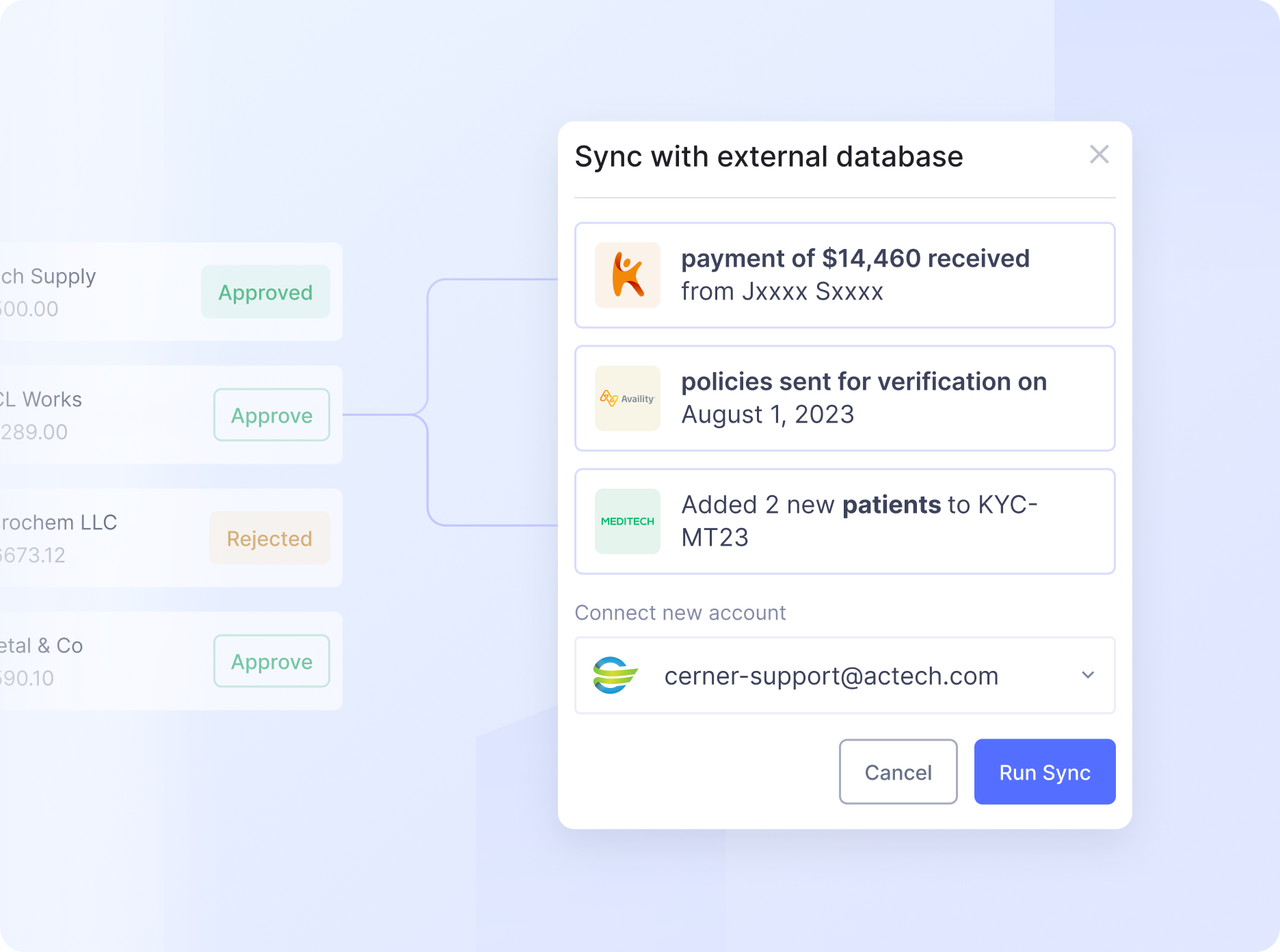Seamlessly export data to your ERP, EHR software, or internal database directly, or choose from XLS, CSV, or XML formats for offline use.