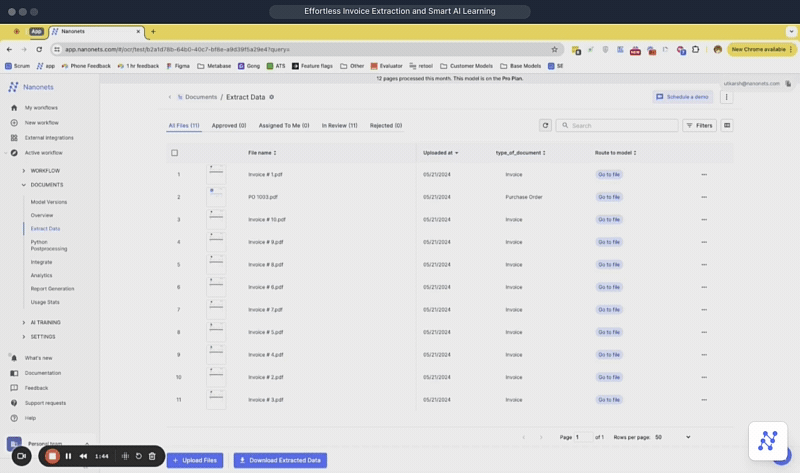 Nanonets reduces data entry errors and adapts to your specific invoice formats over time.