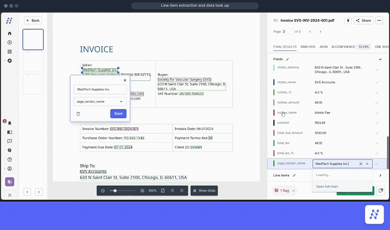 Here's how Nanonets extracts line items from invoices and then checks against your Sage vendor list to match different fieldsHere's how Nanonets extracts line items from invoices and then checks against your Sage vendor list to match different fields
