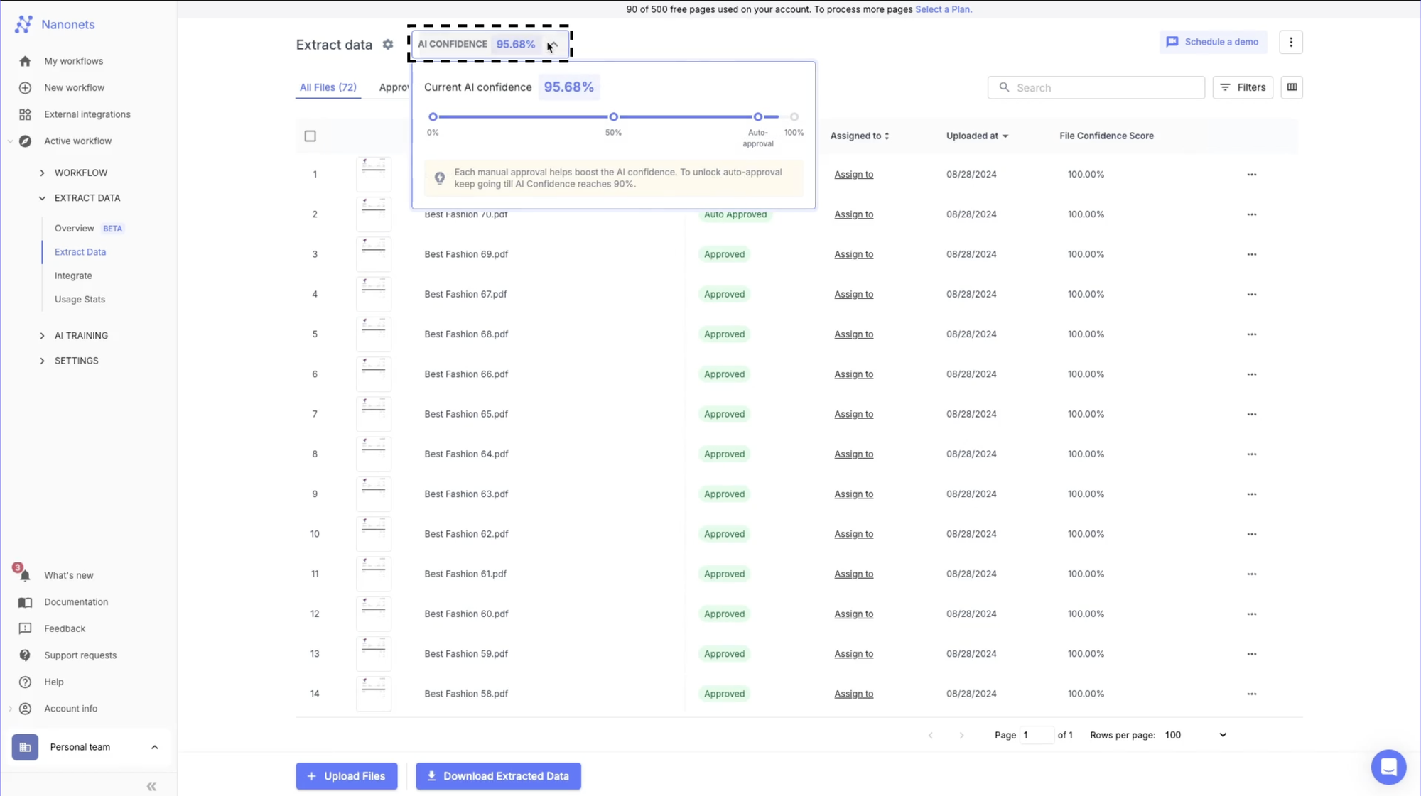 Confidence scores represent the model's confidence in its prediction. You can use the validation rules to flag fields with a lower confidence score for manual review.