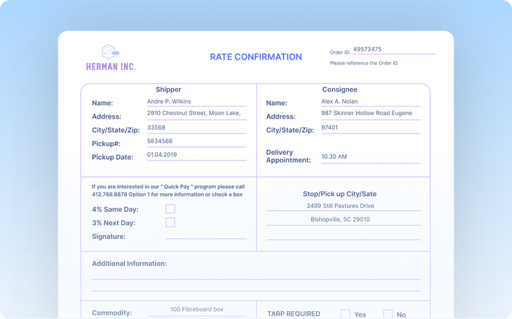 Automating data extraction from rate confirmations