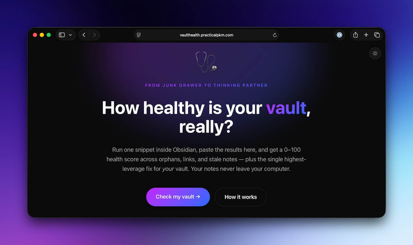 The Vault Health Check webpage.