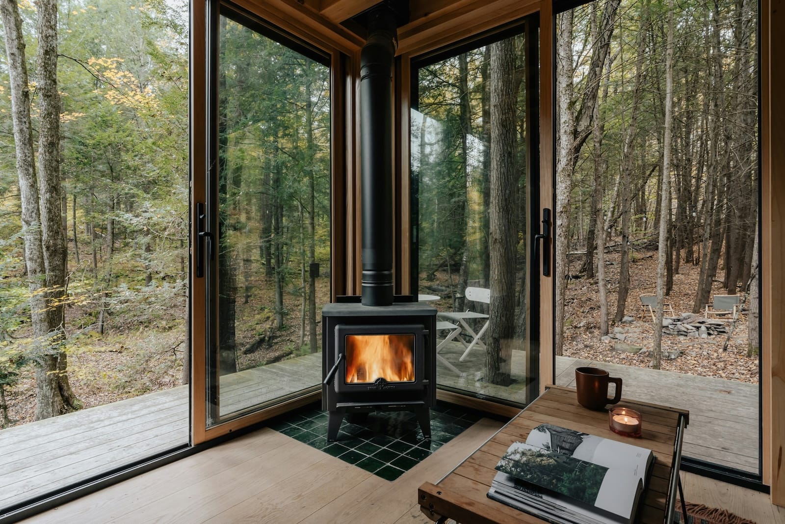 A cozy cabin in the woods.