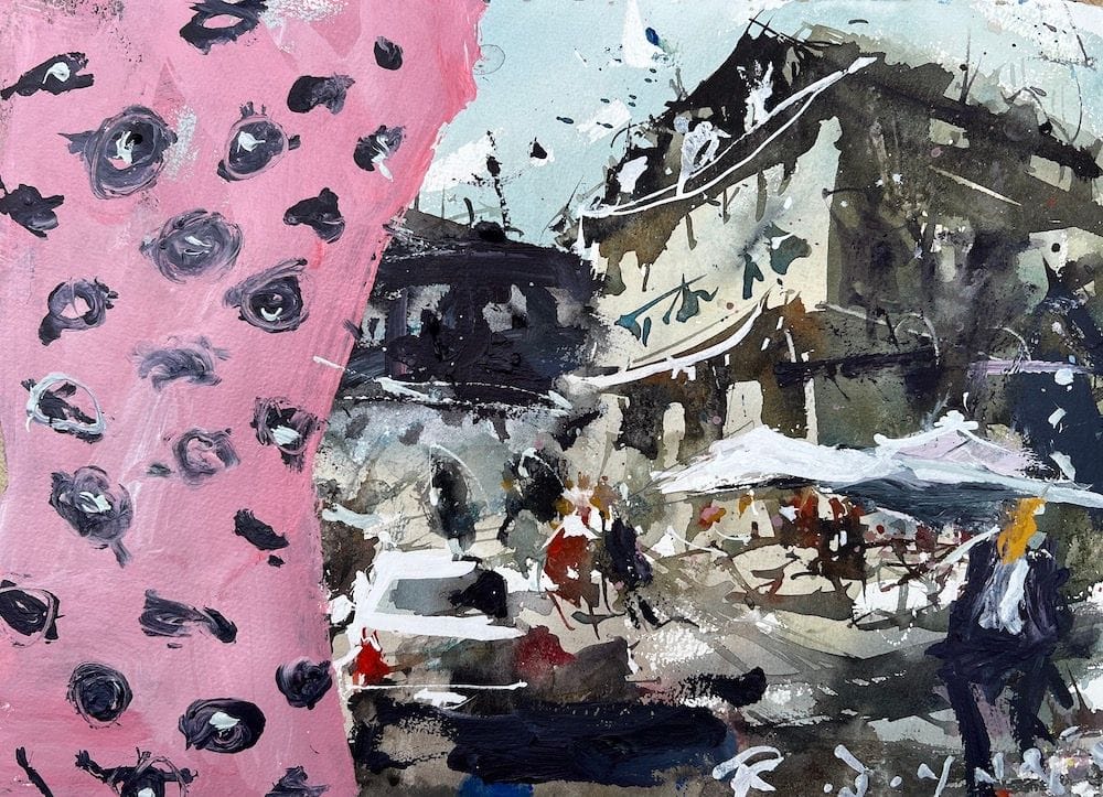 Watercolor and acrylic landscape painting - finished mixed media art