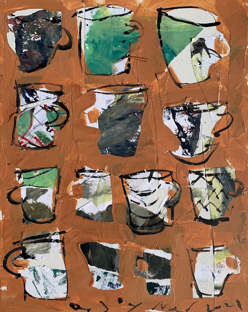 This collage approach uses strips of handmade paper and negative space techniques