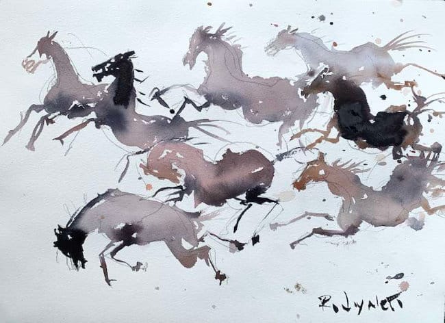 Expressive horse silhouettes in motion with bold shapes