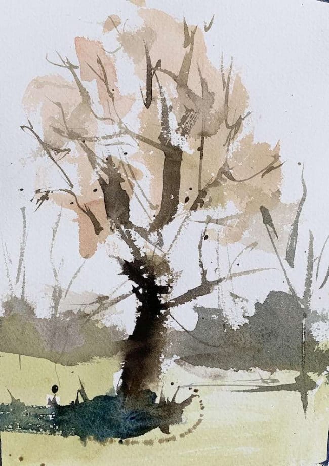 Easy fall trees with transparent leaves and cast shadow