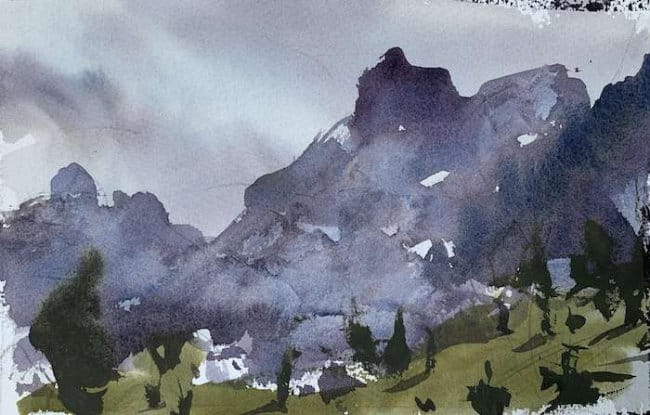Layered mountain ranges with cool receding colors idea