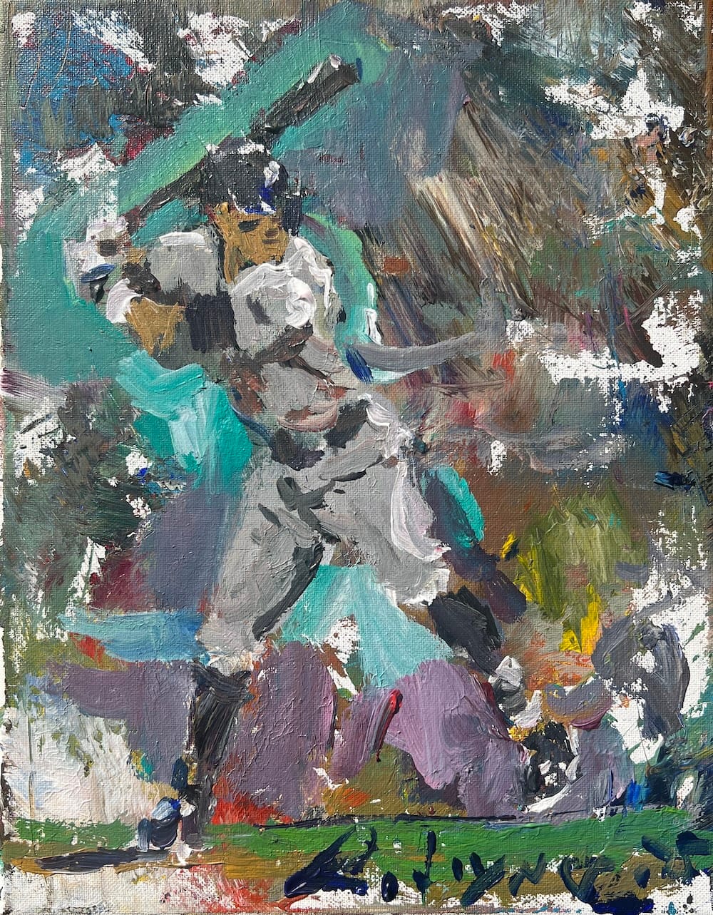 Modern baseball artwork of Aaron Judge in full swing, painted by Robert Joyner