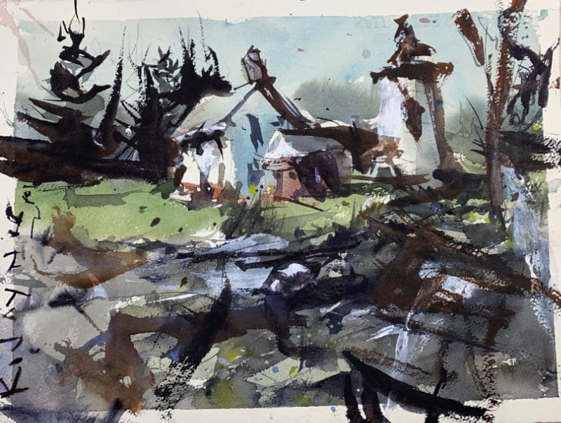 Abstract style Lighthouse painting - watercolor landscape idea