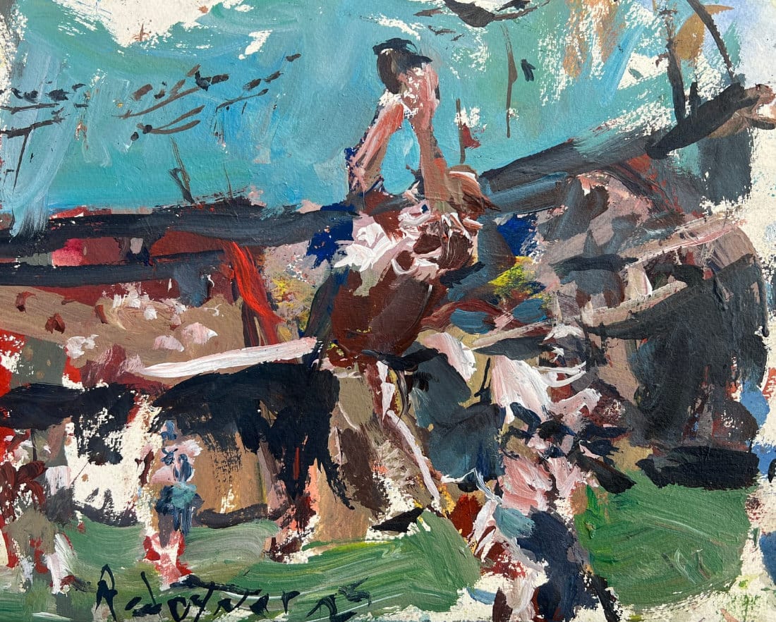 Impressionistic NFL painting of 49ers legend Dwight Clark