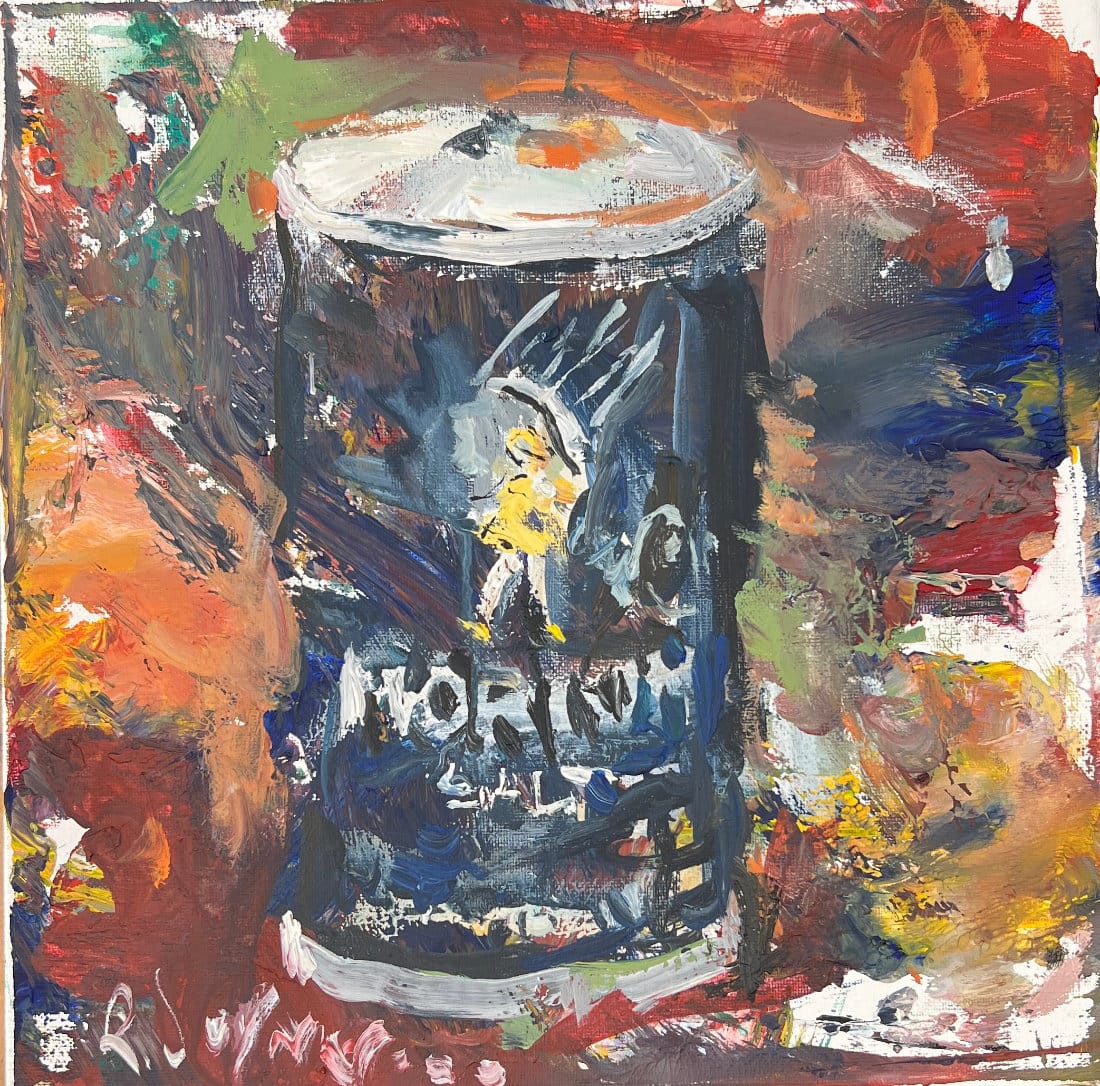 Morton salt container pop art painting, classic food brand art with colorful background