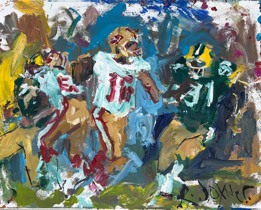 oe Montana San Francisco 49ers versus Packers game action original acrylic painting by Robert Joyner