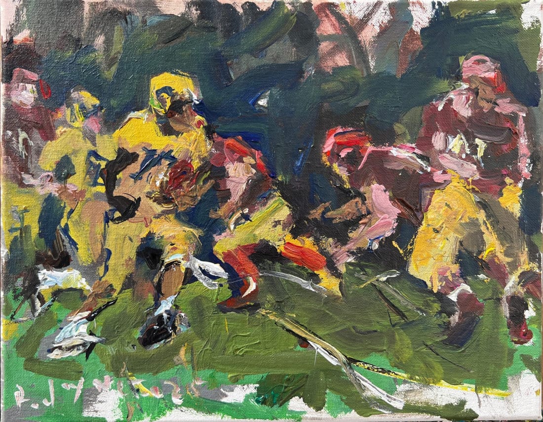 Old School NFL painting of leather helmet era