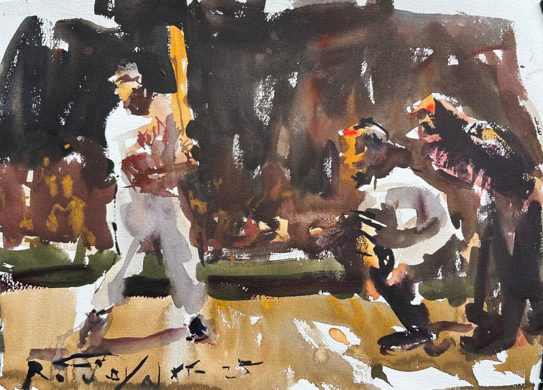 Loose watercolor baseball paintings by Robert Joyner