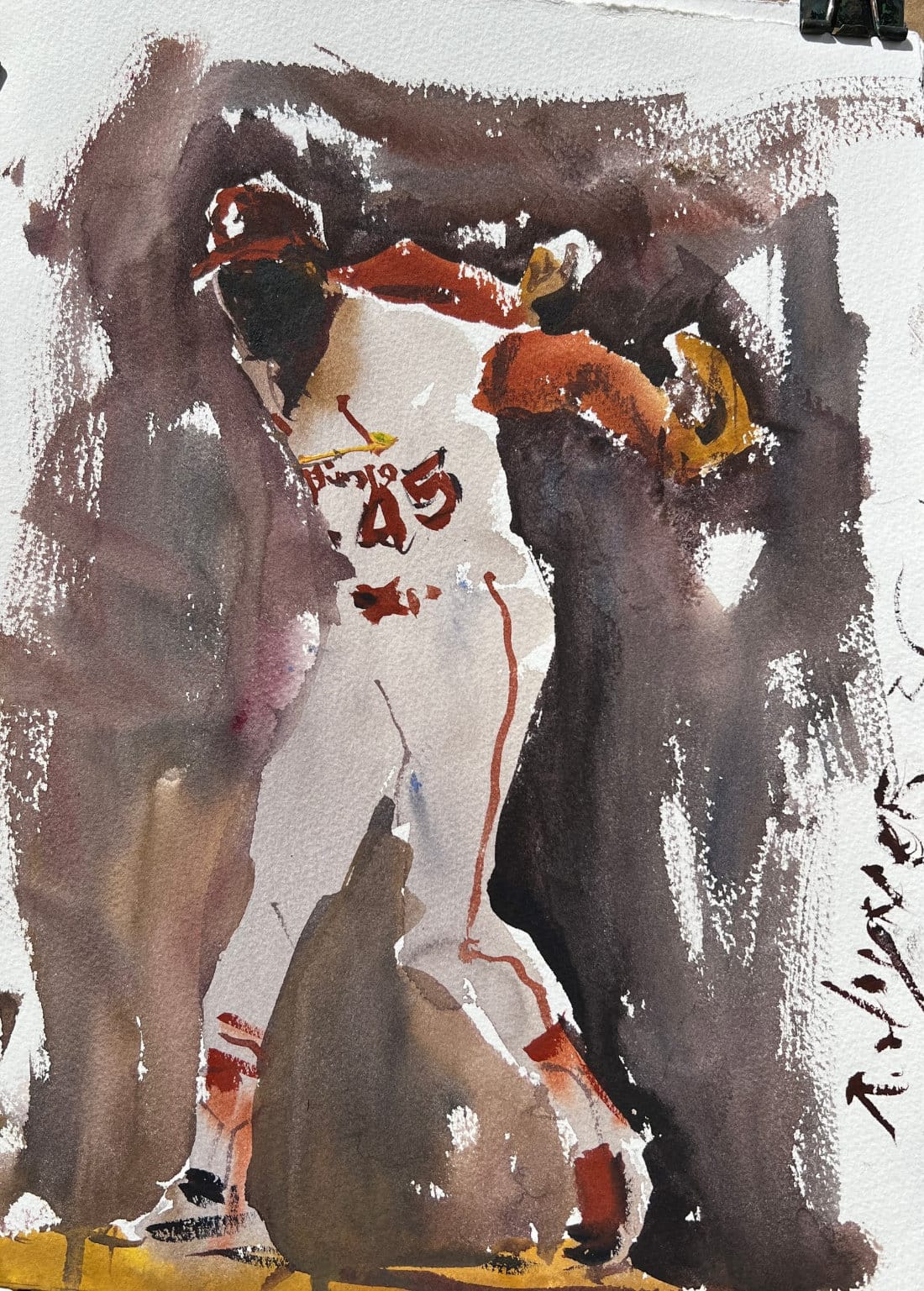 Original expressive Baseball watercolor paintings - Cardinals legend Bob Gibson