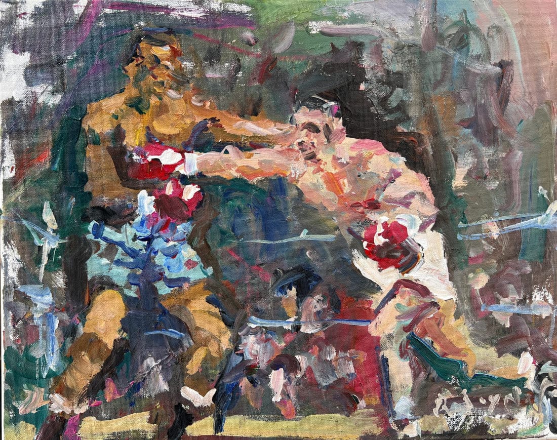 Rocky Marciano art - loose, expressive boxing legend paintings