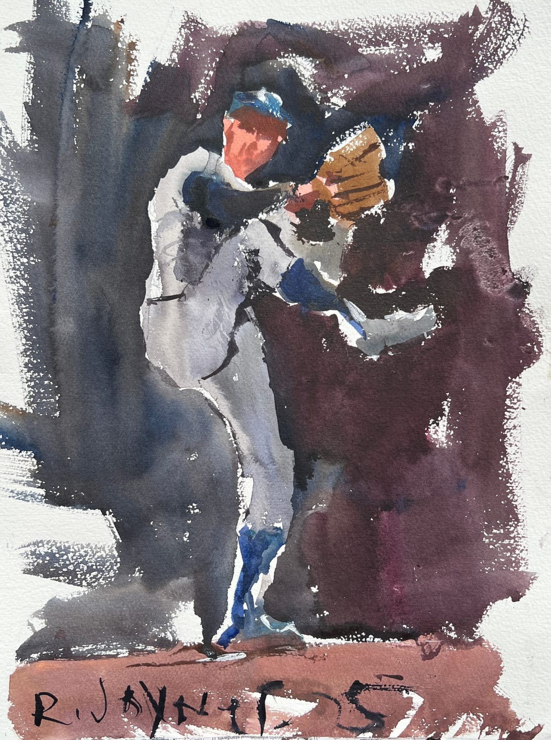 Original painting of Sandy Koufax legendary left-handed pitcher for Los Angeles Dodgers
