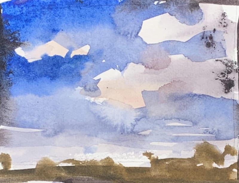 Watercolor landscape painting idea - wet-in-dry techniques