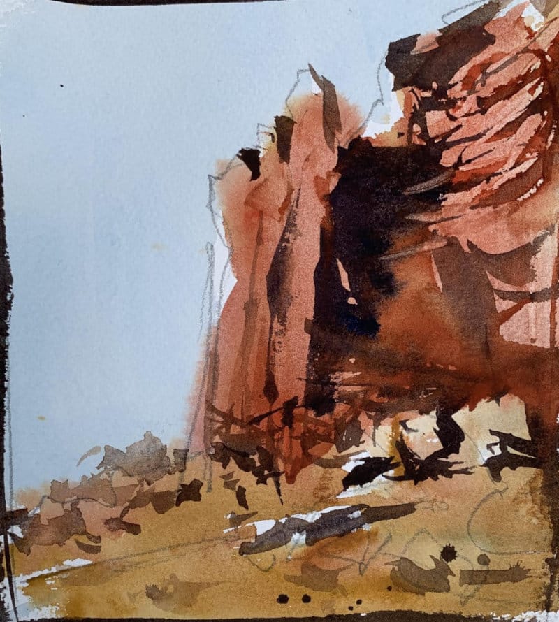 Simple Watercolor landscape painting - southwestern scenery