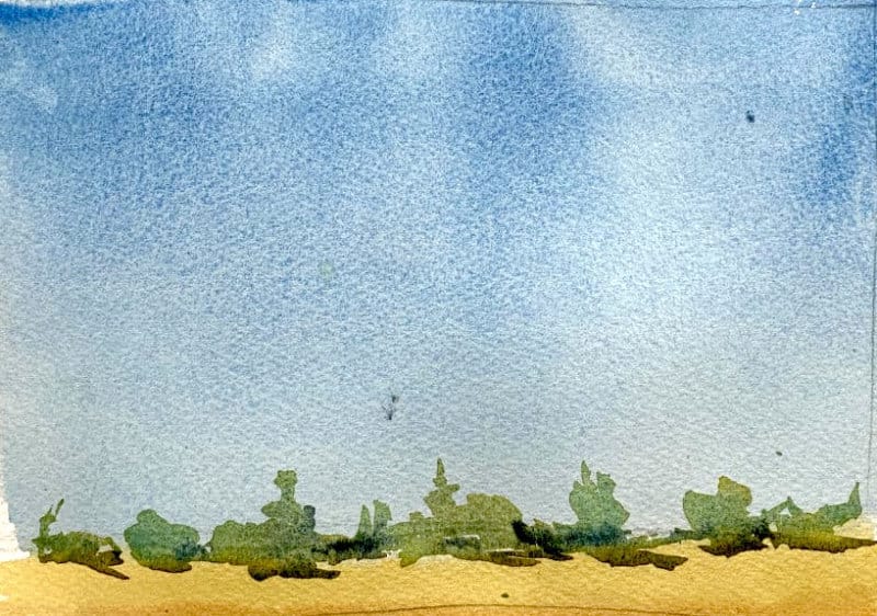Watercolor landscape painting idea - Rolling hills - gradated sky