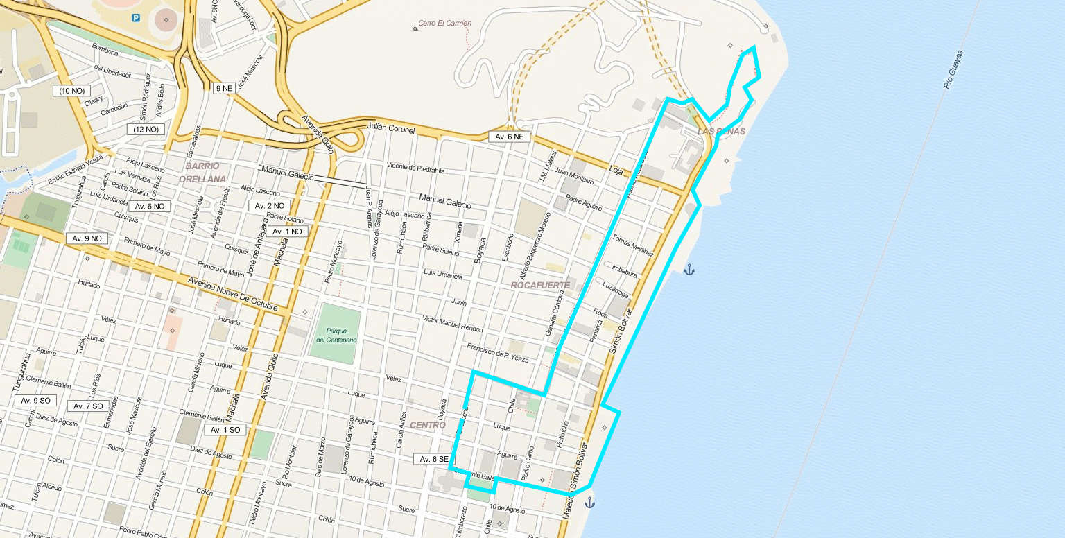 Map of Guayaquil inner city center.