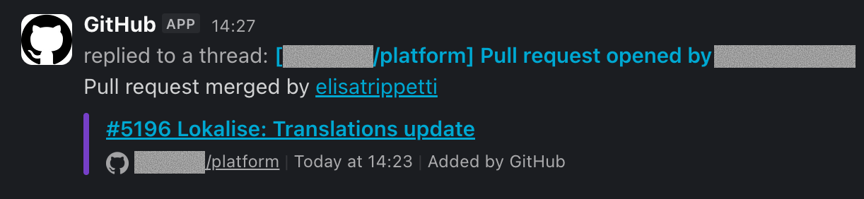 An automated GitHub notification in Slack showing that the post’s author has approved a pull request.
