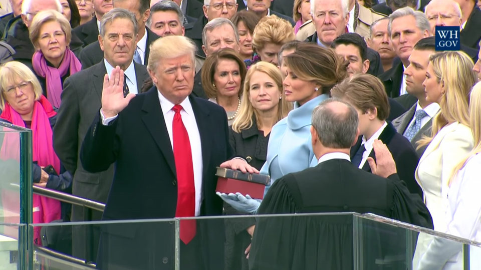 From President-elect to dictator, Trump swearing in at inauguration.