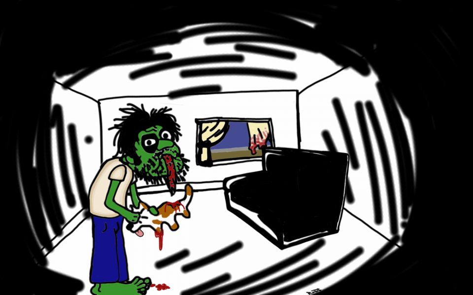 Zombie eats a poor dawgie