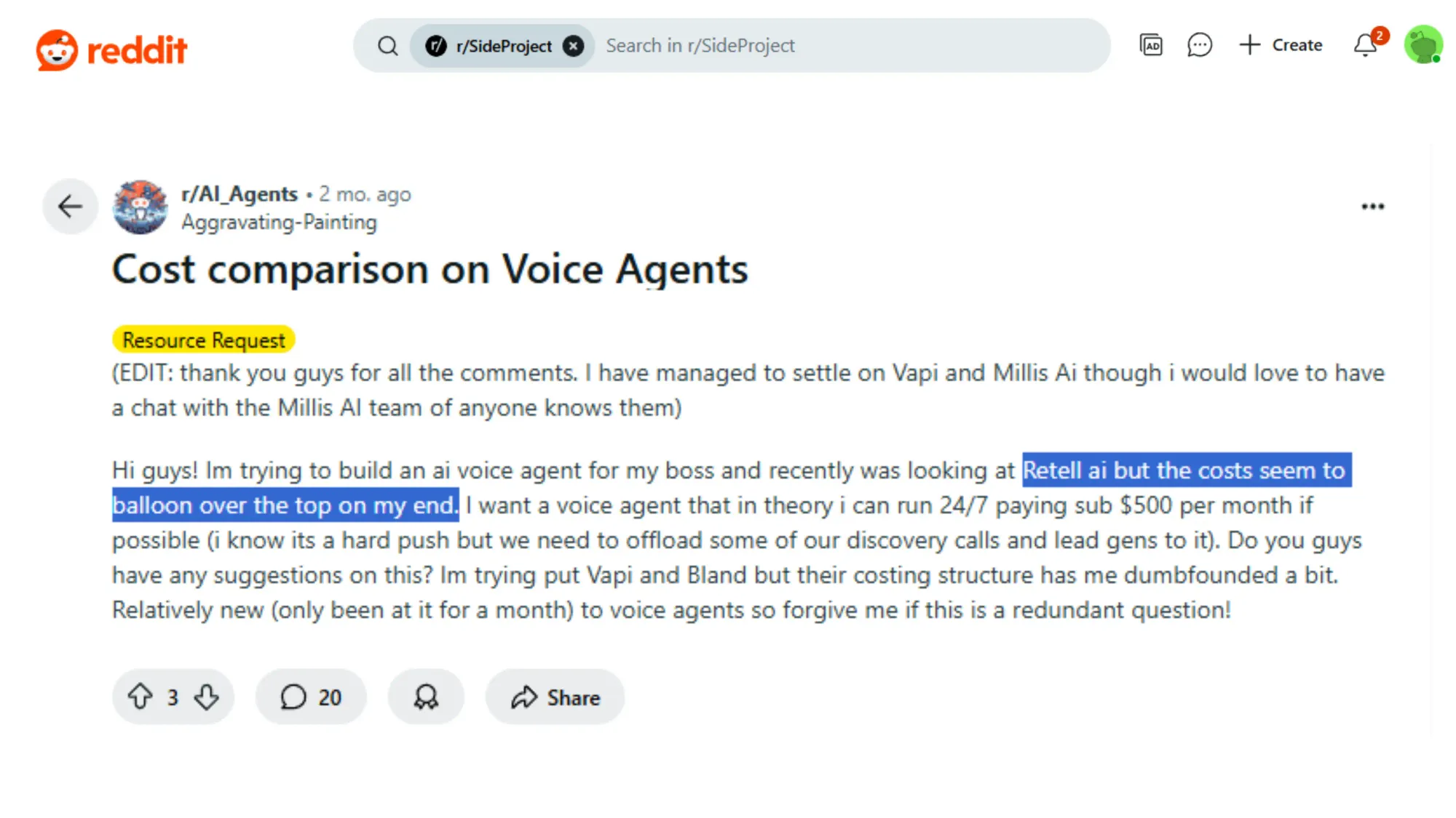 Retell AI Reddit Pricing