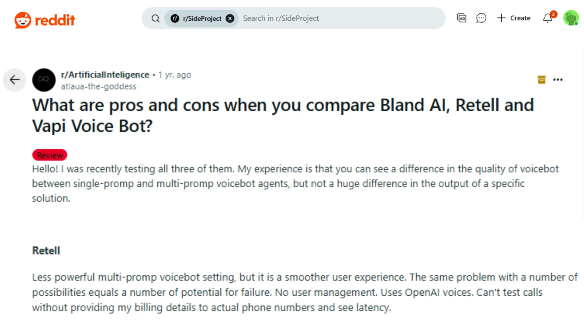 Retell AI Review Reddit