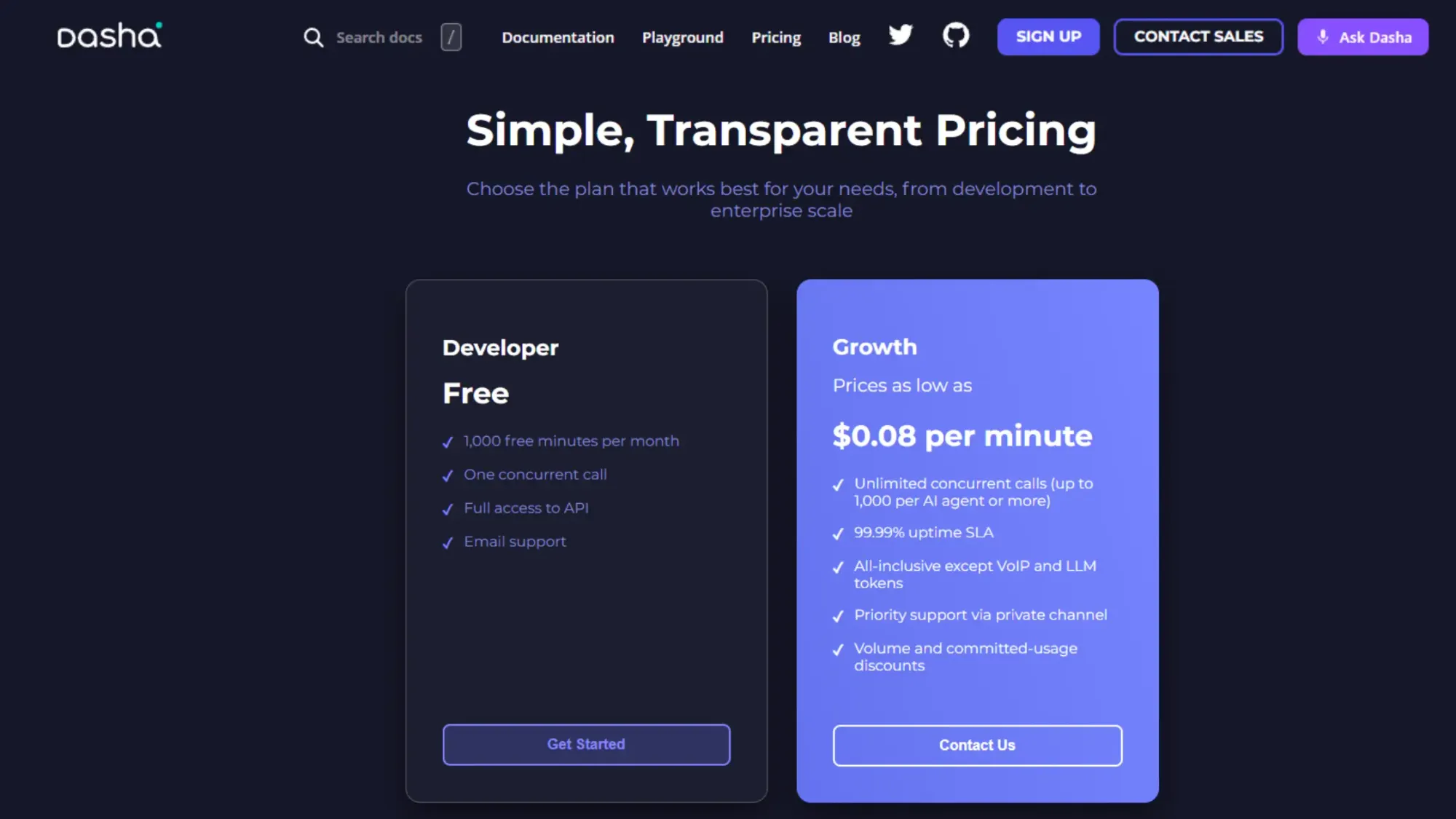 Dasha AI Pricing at a Glance